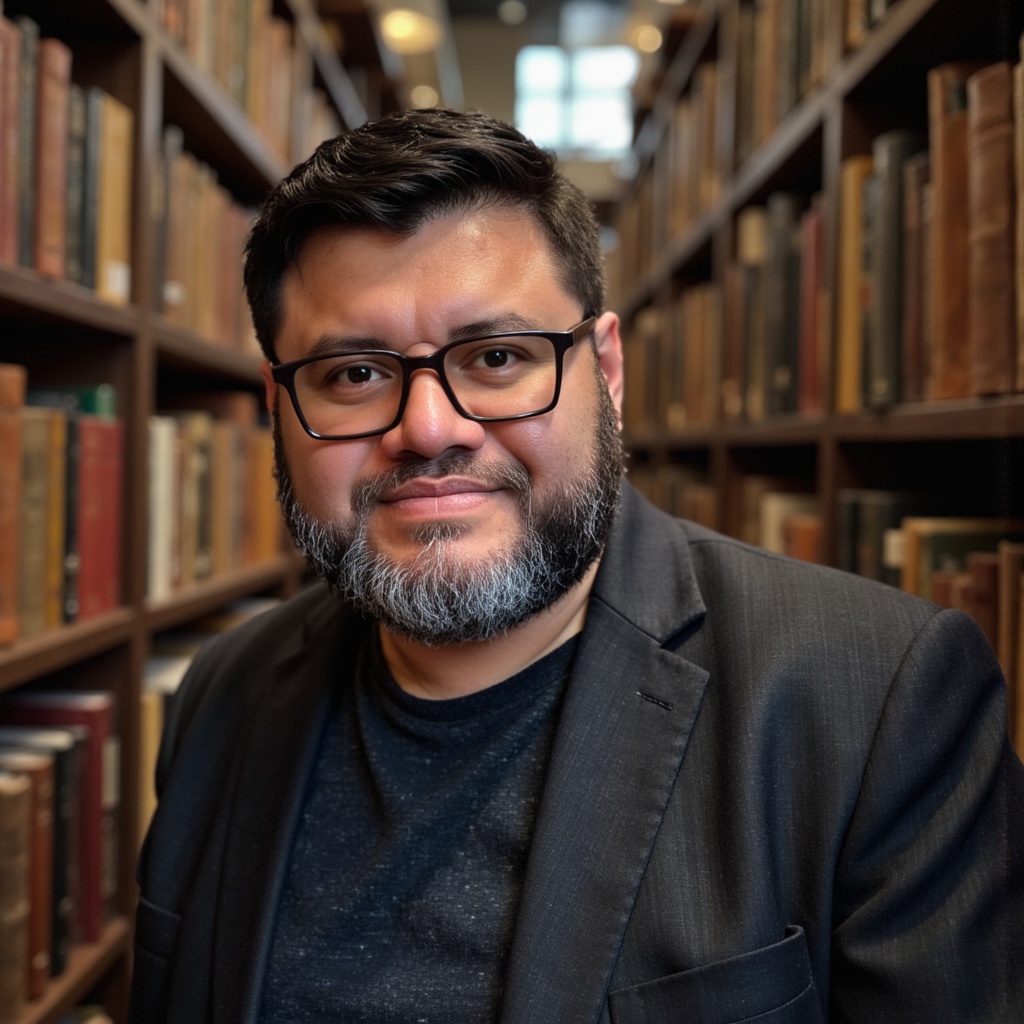 Edgar Iraheta in a library