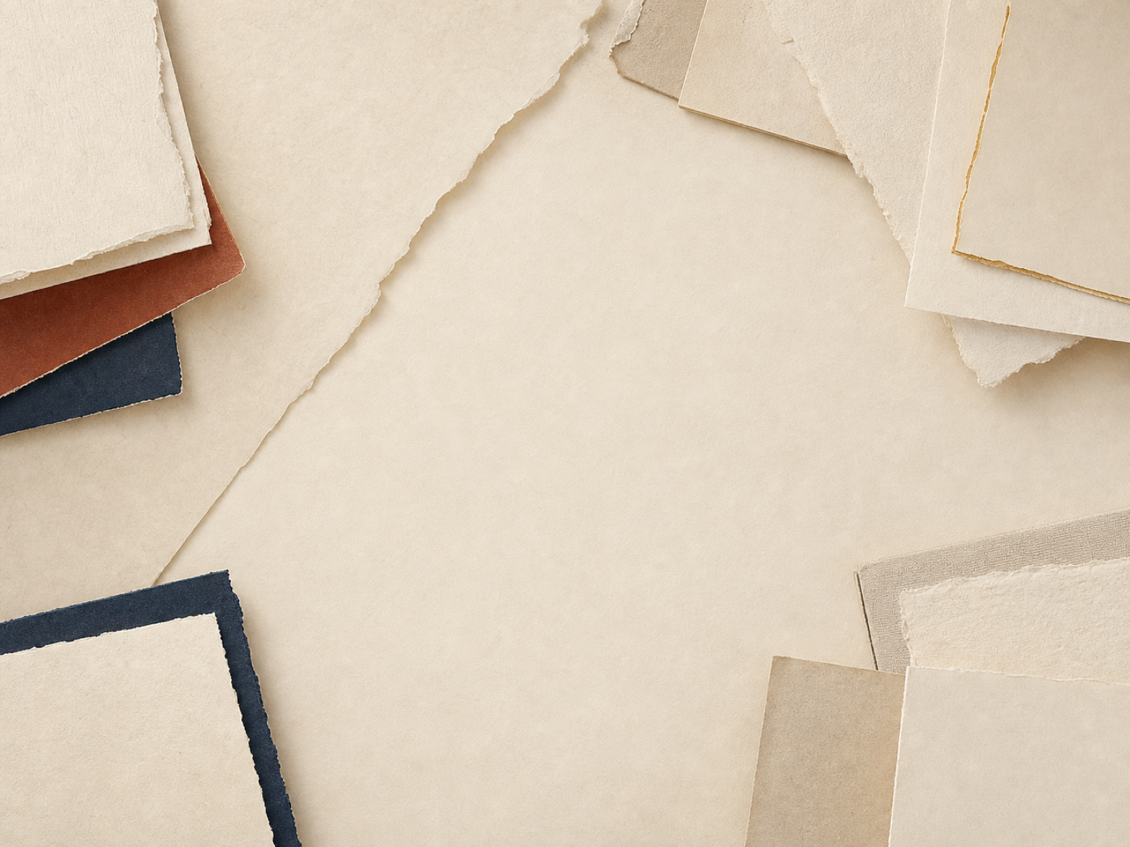 Layered handmade papers in warm archival tones